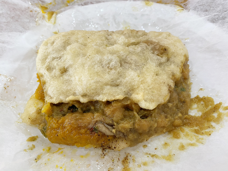 Pumpkin doubles at Sonny's Roti in Richmond Hill, Queens
