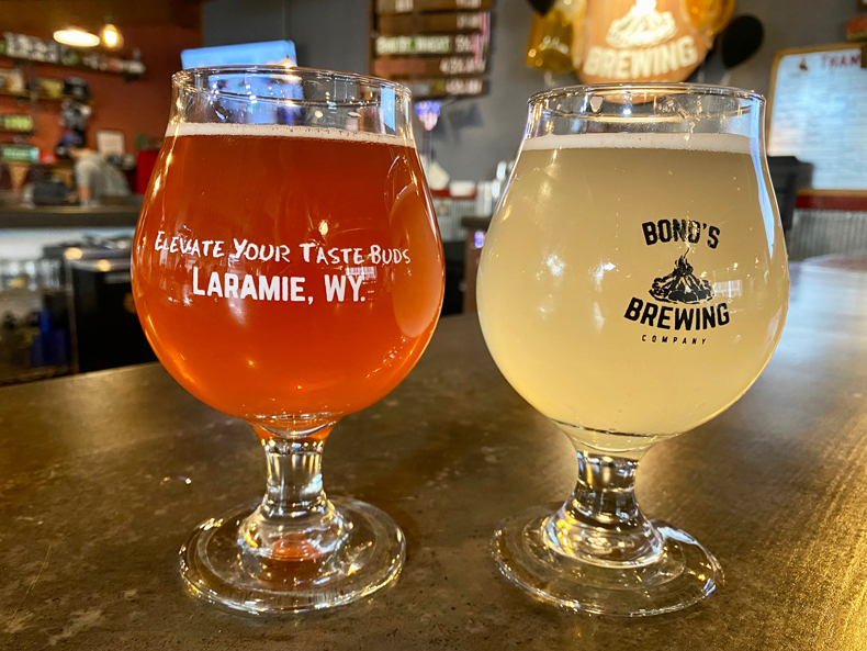 Two local craft beers at Bond's Brewing in Laramie, WY