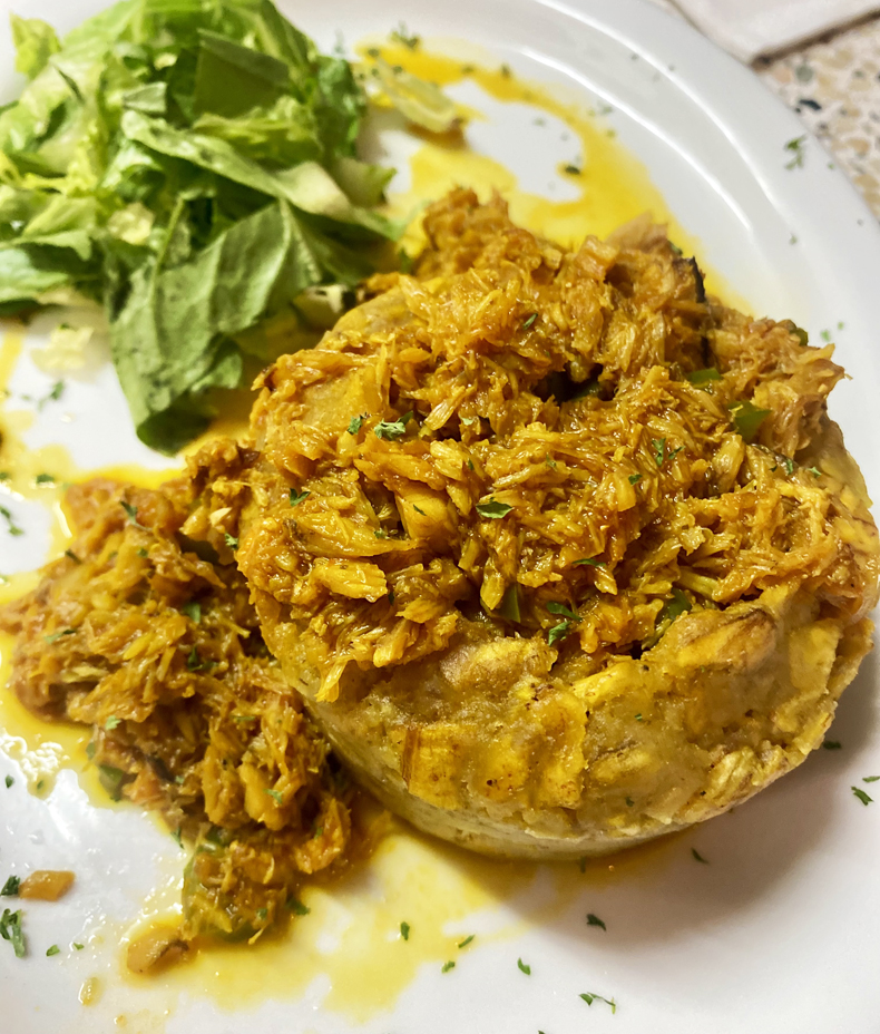 Typical Puerto Rican mofongo stuffed with jueyes, or shredded crab, from a restaurant in Fajardo, Puerto Rico.