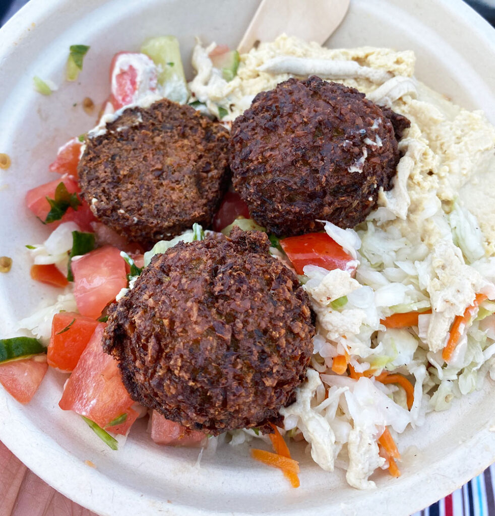 Falafel bowl from Cuisine by Claudette on the beach in Rocakway Beach, Queens
