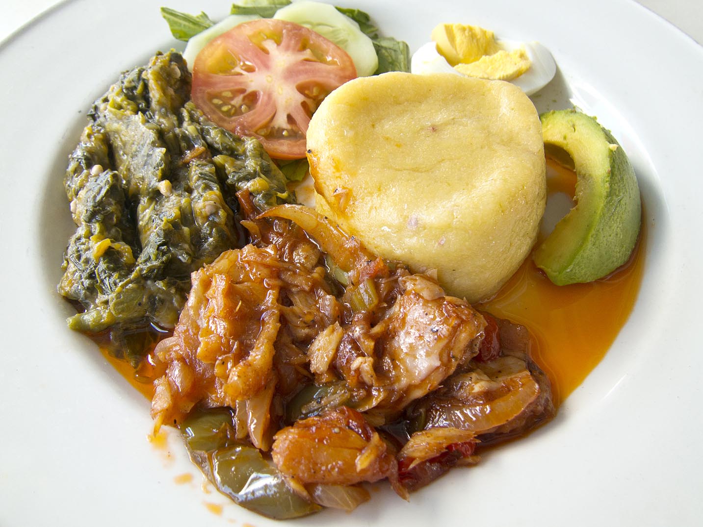 Antiguan breakfast: Salt fish, chop-up, fungee
