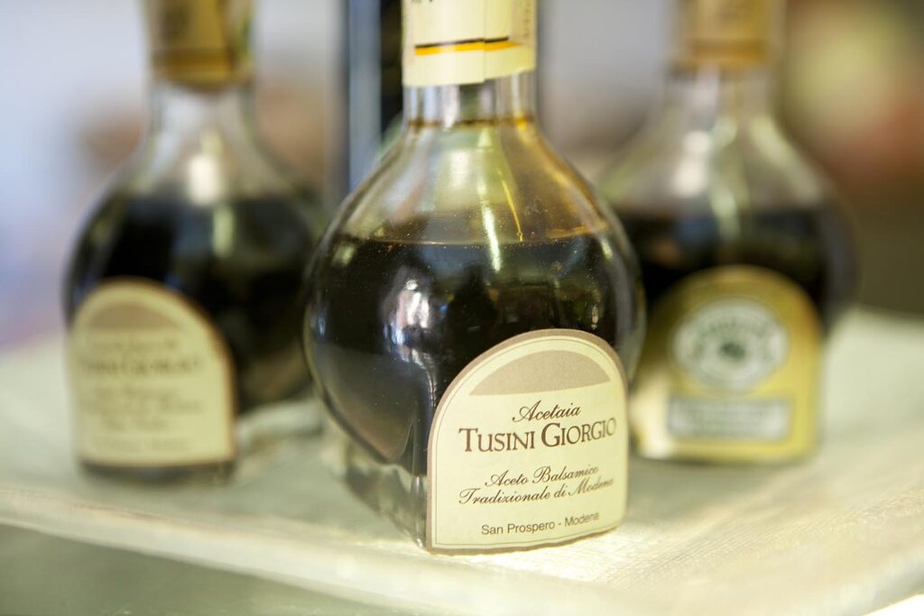 Bottles of aceto balsamico tradizionale from Modena, Italy.