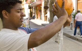 Fresh coconut water on the street in Cartegena, Colombia