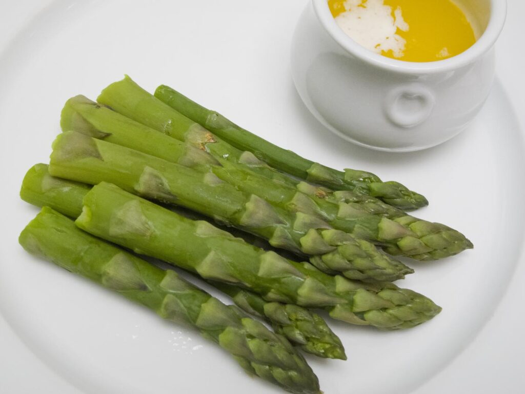 A plate of English asparagus and melted butter from St. John in London, England