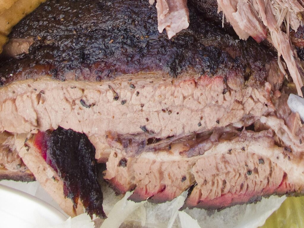 Smoked beef brisket from Franklin Barbecue in Austin, Texas.