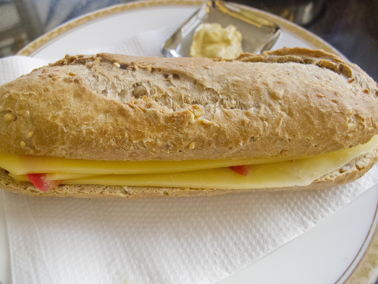 A broodje kaas (Dutch cheese sandwich) from a bakery in Amsterdam, The Netherlands