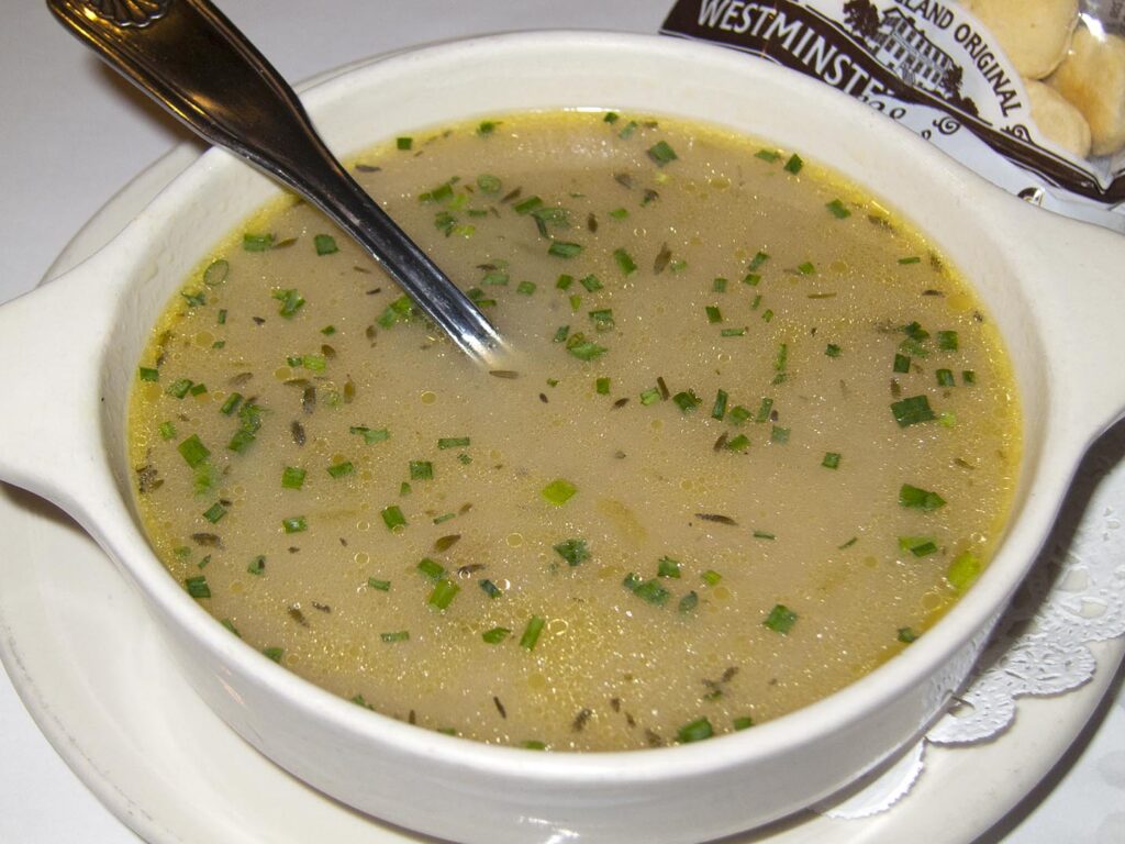 Clear clam chowder in Providence, Rhode Island
