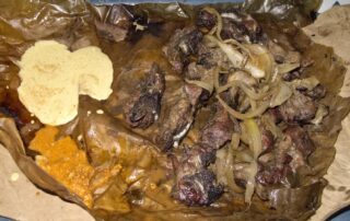 A pile of dibi or roasted meat from Mbote 2 in Dakar, Senegal.