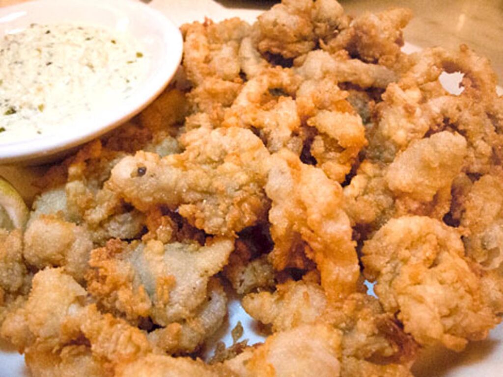 Fried local clams from Neptune Oyster in Boston.