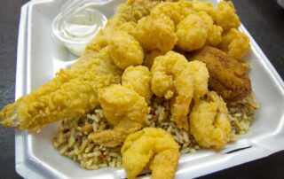 Fried shrimp and seafood platter from Dave's Carry-Out in Charleston, SC