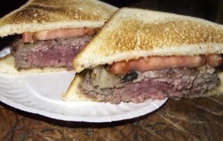 Louis' Lunch hamburger sandwich in New Haven, Connecticut