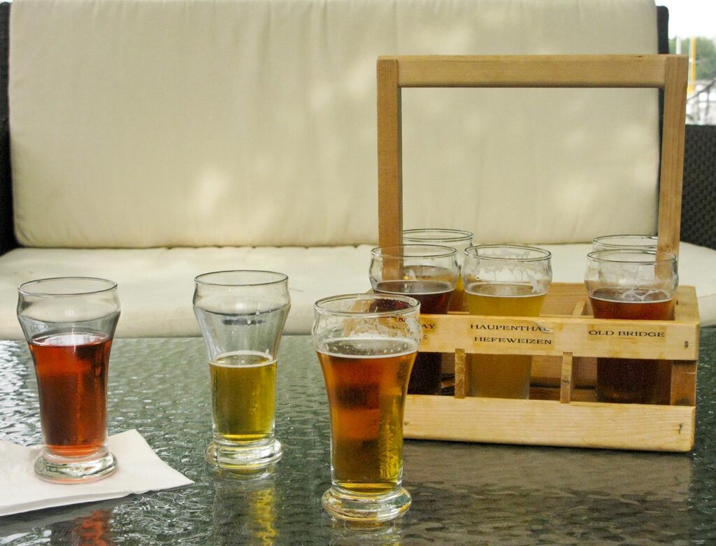 A beer sampler from Dockside Restaurant & Brewing Company in Vancouver.
