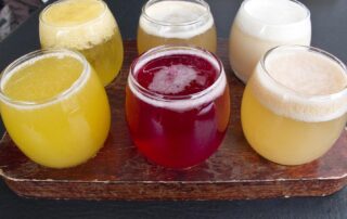 A sampler of local fruit beer from Beer Factory in Mexico City.