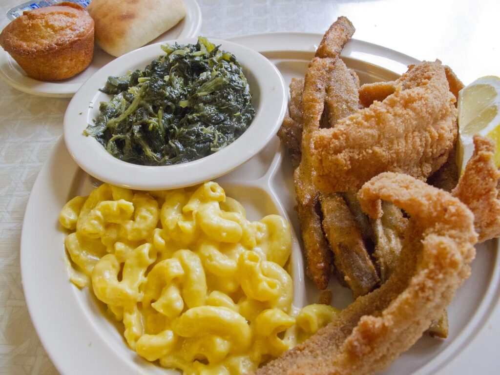 A "meat and three" plate at Sylvan Park in Nashville, Tennessee