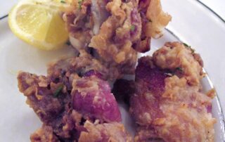 A plate of oysters en brochette from Galatoire's in New Orleans.