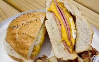 Apork roll and cheese sandwich from Allenwood General Store in Allenwood, New Jersey.