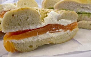 Smoked fish and cream cheese on a bagel from Russ and Daughters in New York CIty.