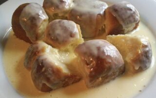 Buchticky se sodo, or sweet dumplings, from a cafe in Prague, Czech Republic