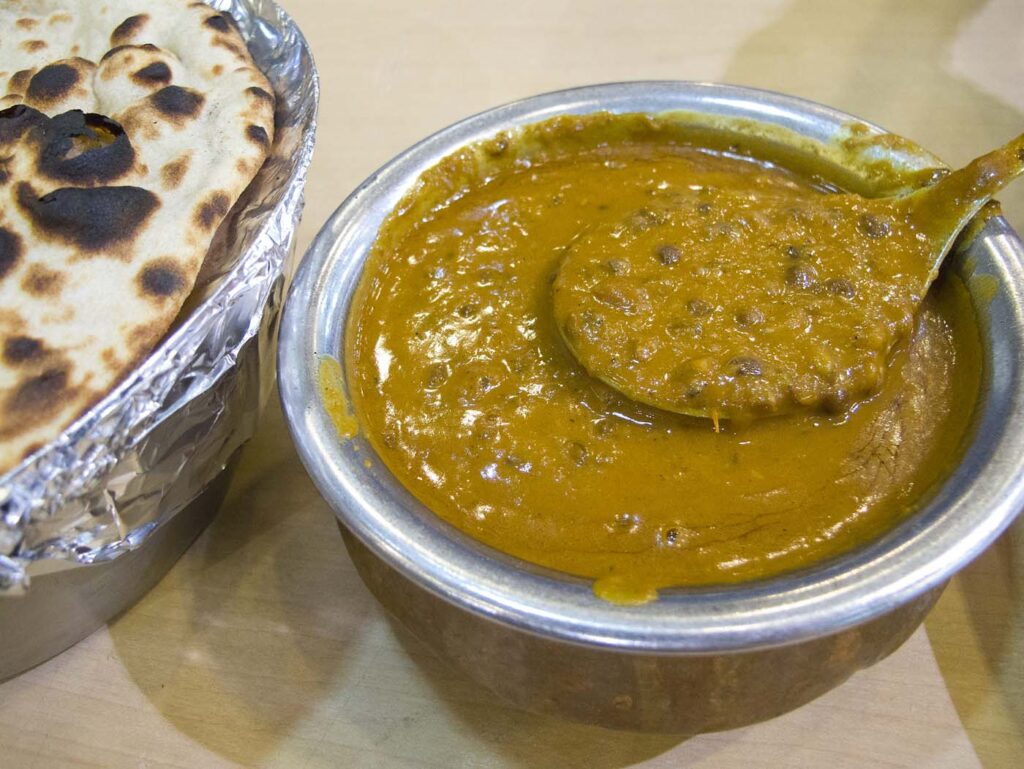 Dal makhani with naan from Anupama in Delhi, India.
