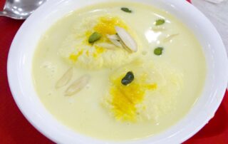 Rasmalai from Haldiram's in Delhi, India.