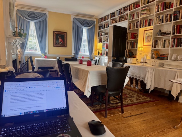 A laptop inside a common area at the historic Morris House Hotel in Philadelphia