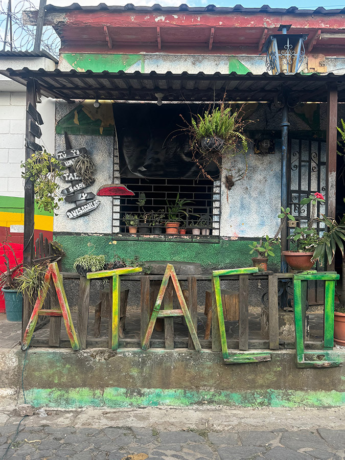 A sign reading Ataco in the colorful colonial pueblo (town) of Ataco, along the Ruta de las Flores in El Salvador.