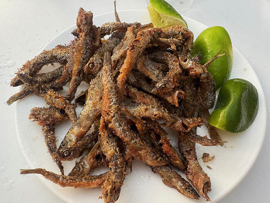 Small fried fish called pescadetas from Beto's restaurant in El Salvador